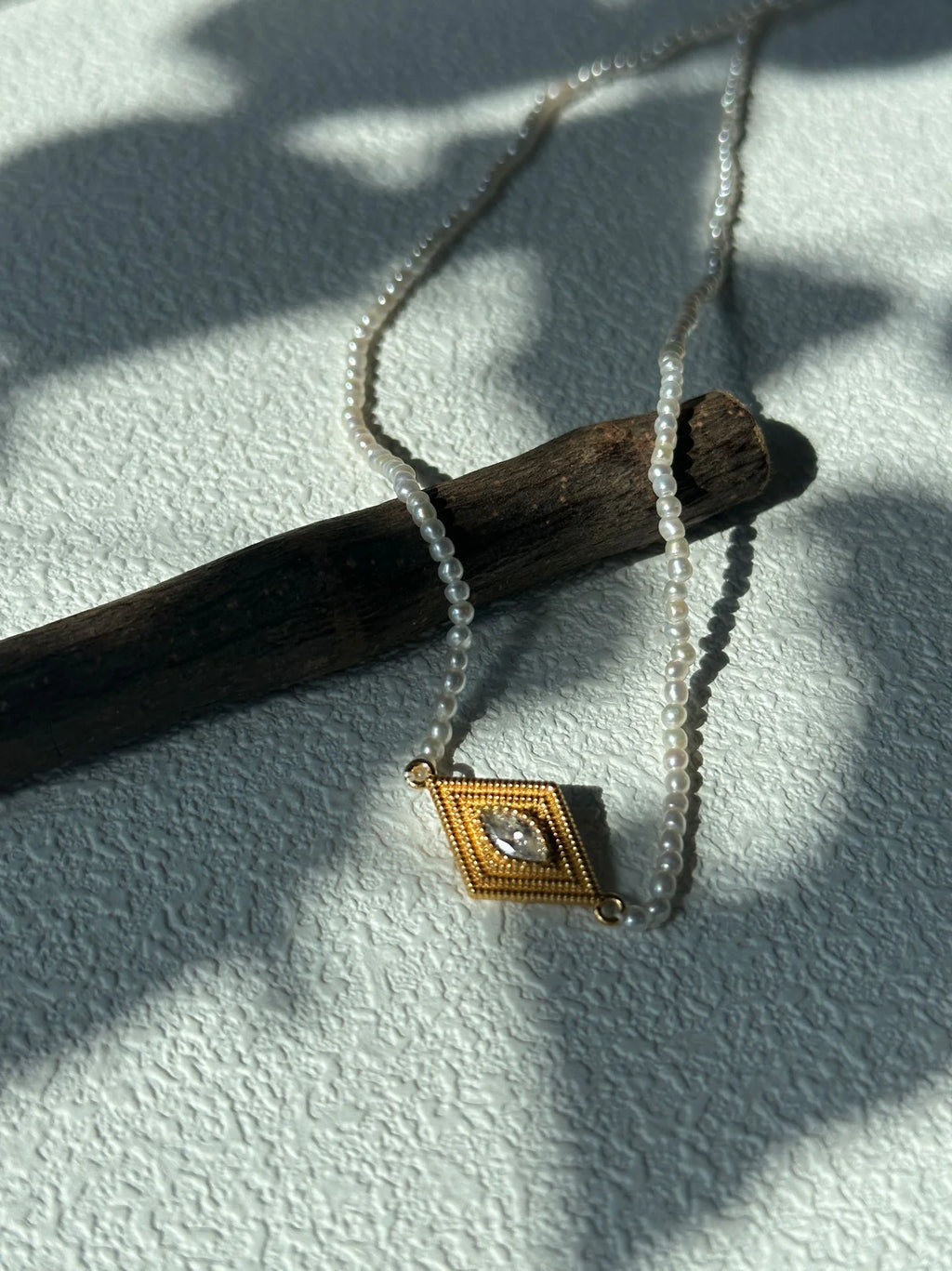 Vintage Greek Eye Pearl Diamond Necklace