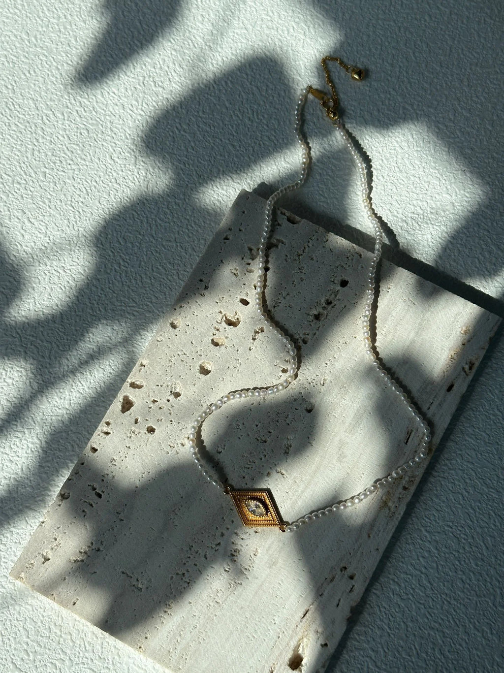 Vintage Greek Eye Pearl Diamond Necklace