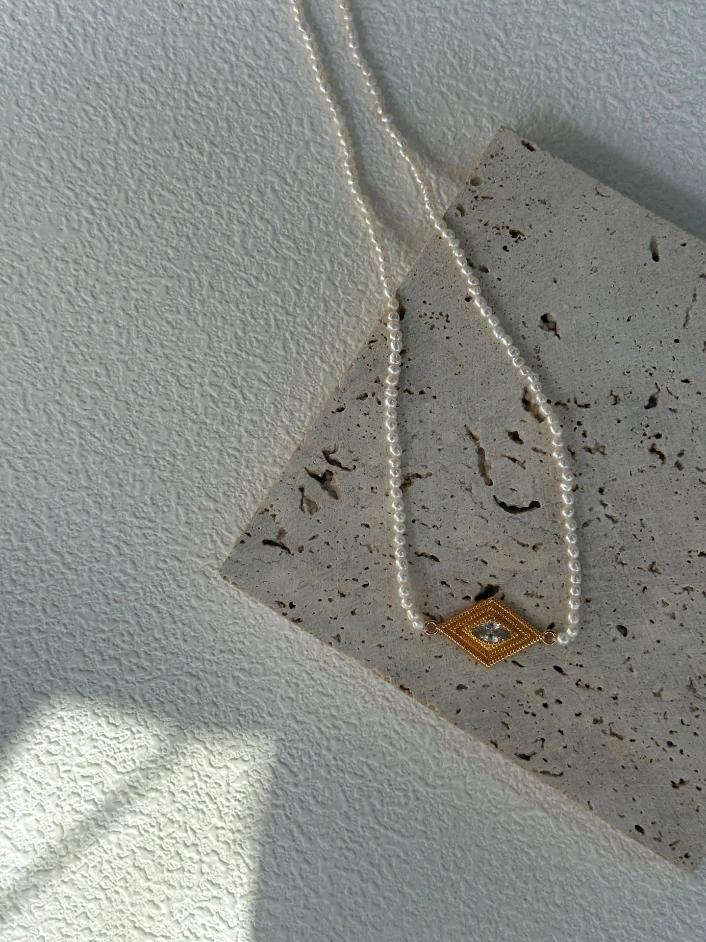 Vintage Greek Eye Pearl Diamond Necklace