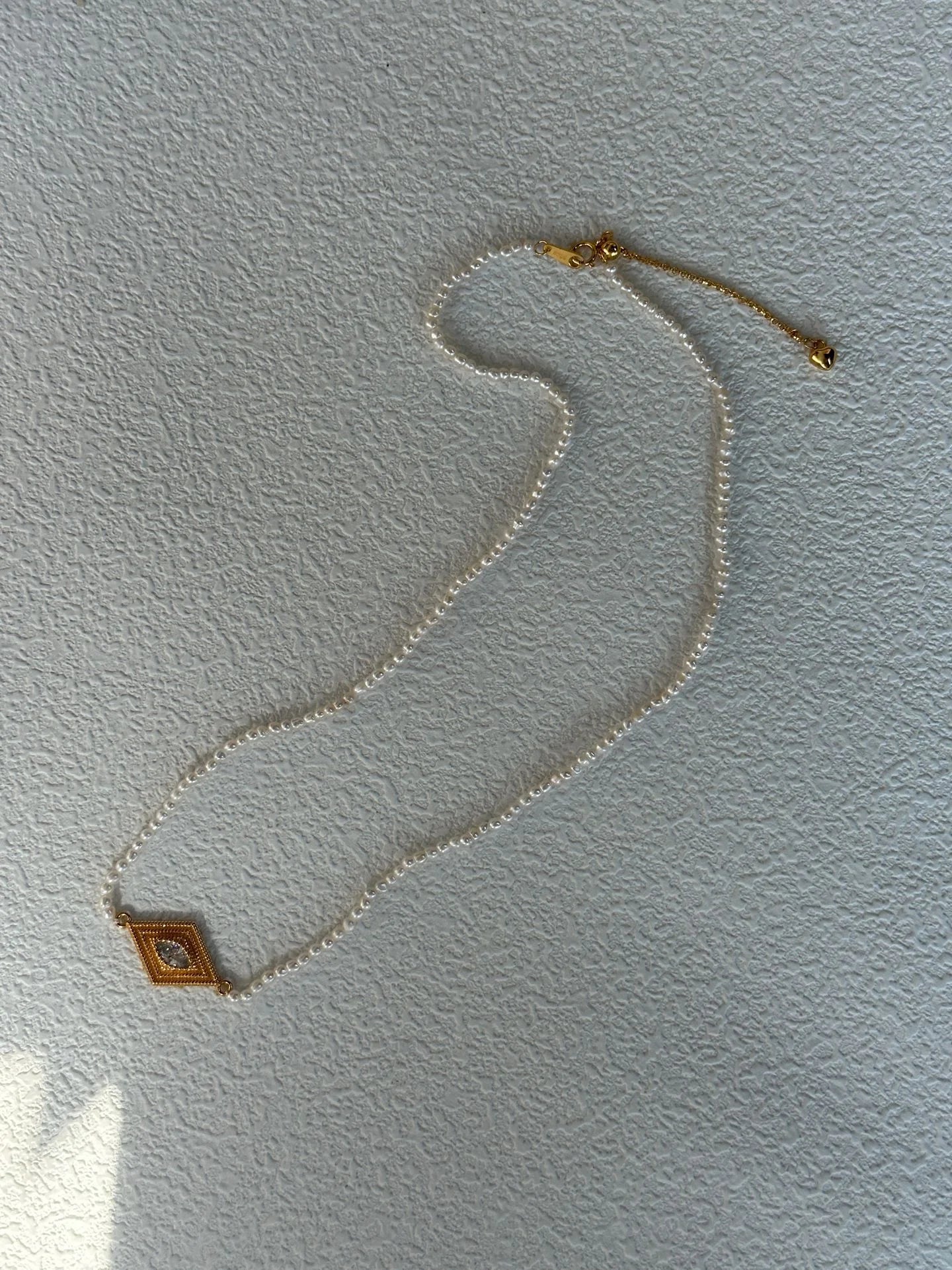 Vintage Greek Eye Pearl Diamond Necklace