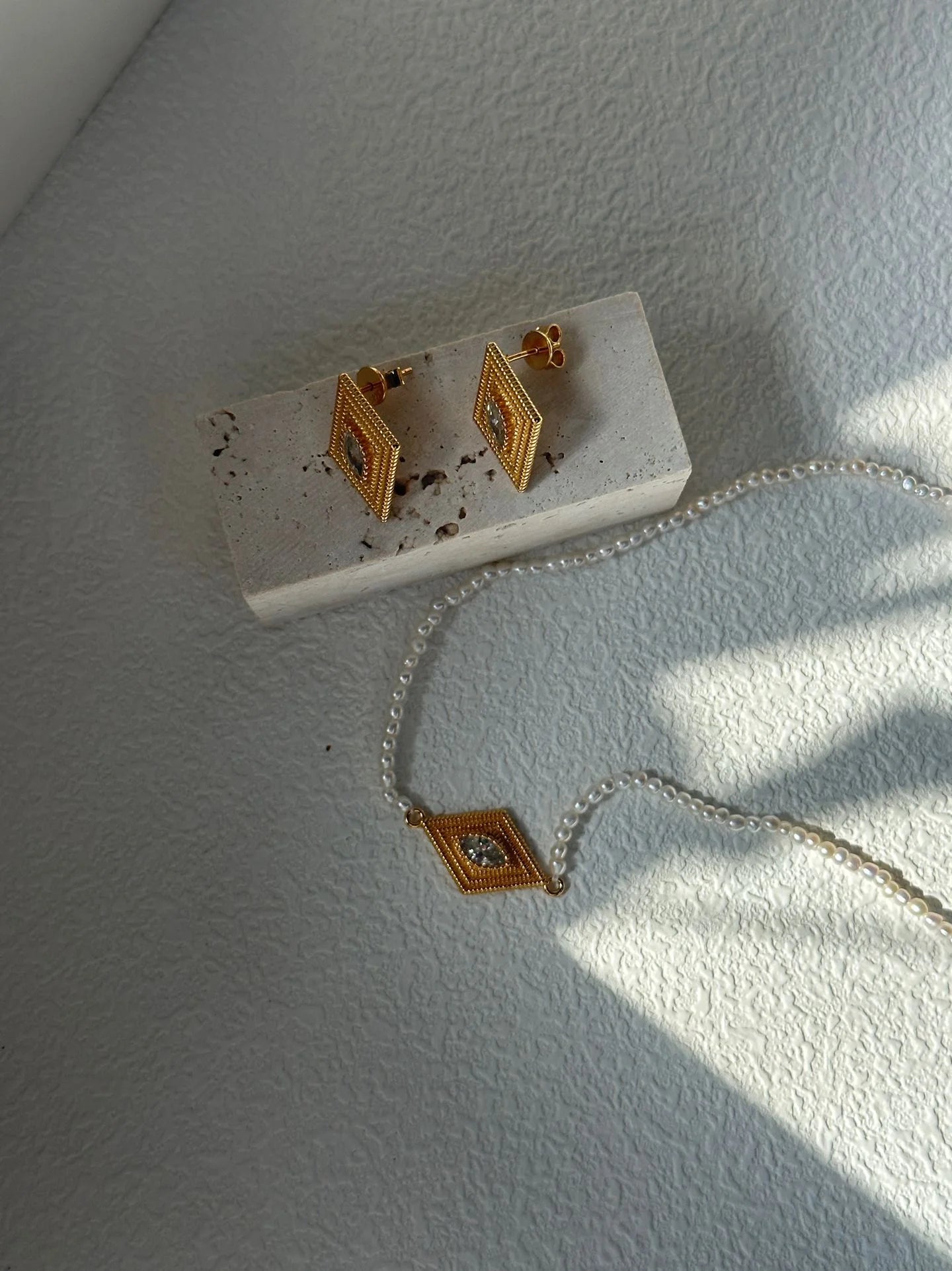 Vintage Greek Eye Pearl Diamond Necklace