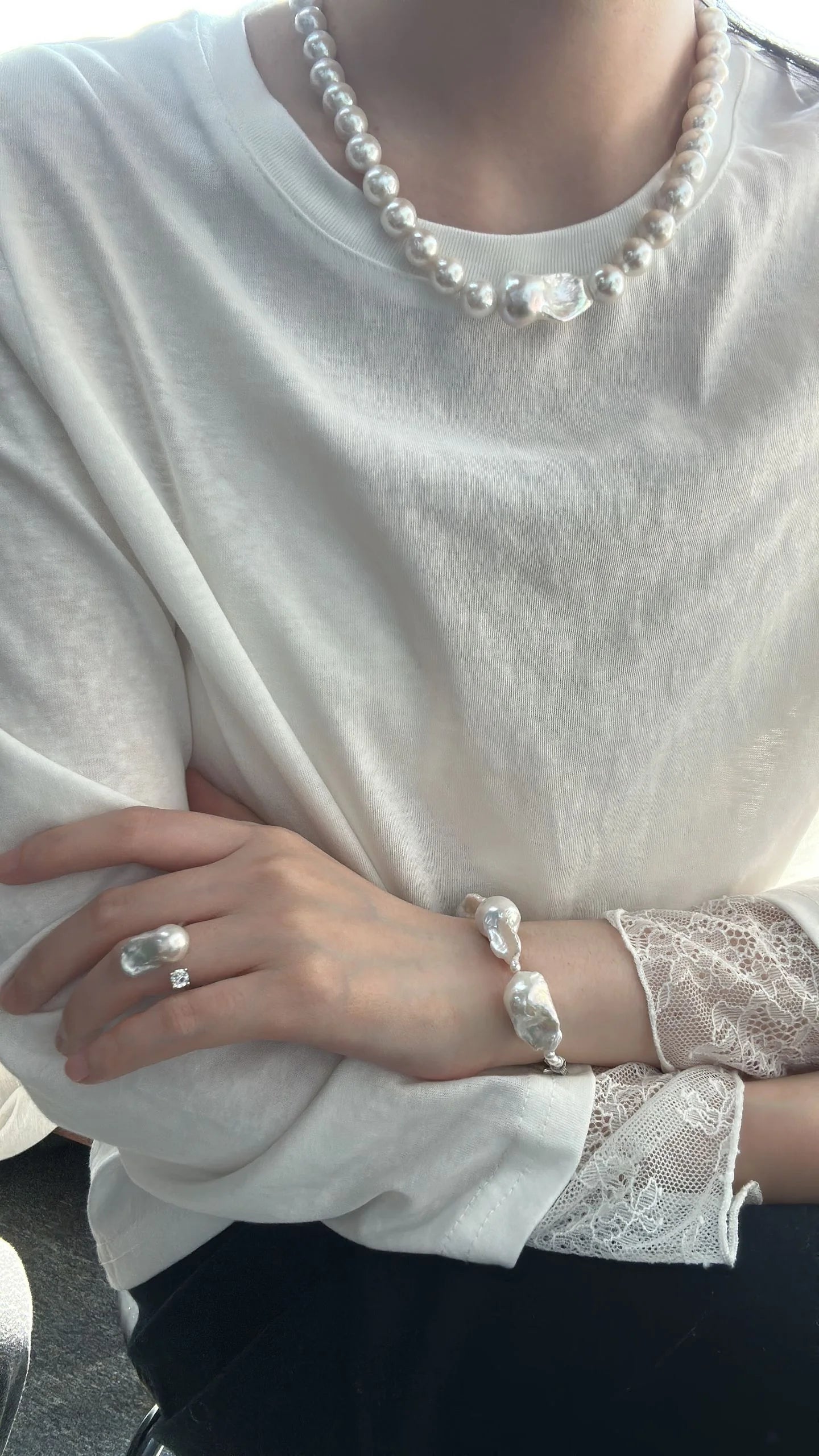 Silver-Blue Baroque Pearl Ring