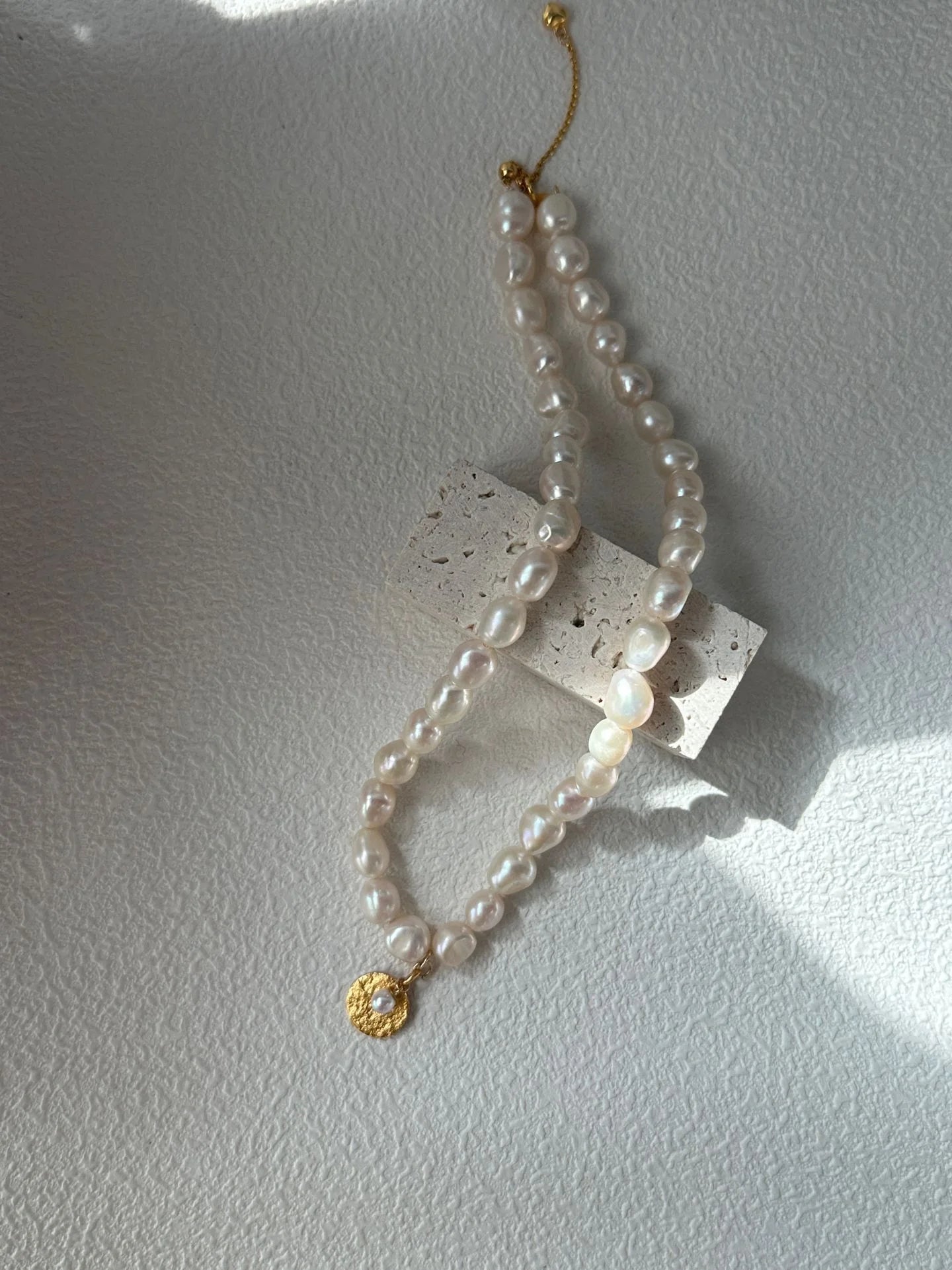 Stellar Baroque Pearl & Gold  Medal Drop Necklace