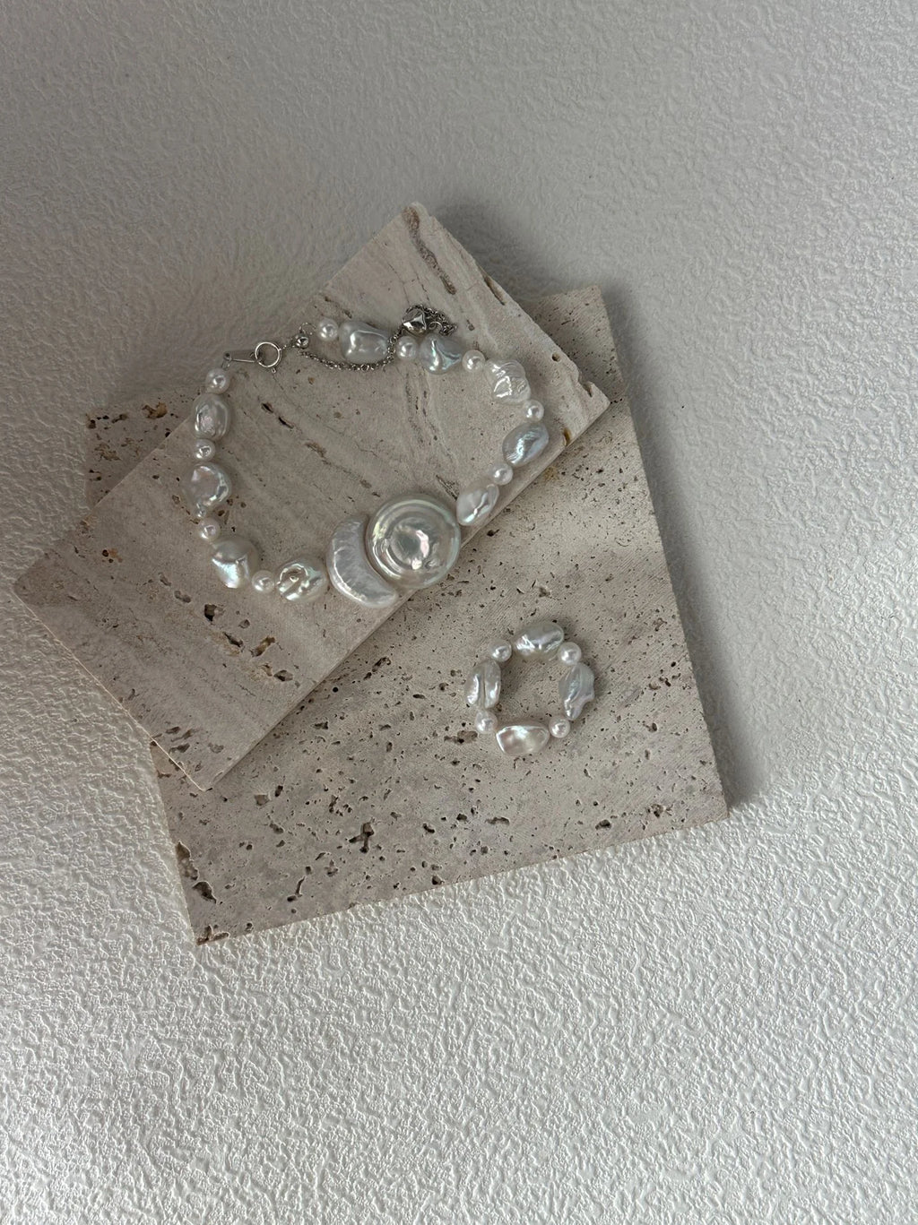 Floating Moon and Sun Natural Baroque Pearls Ring