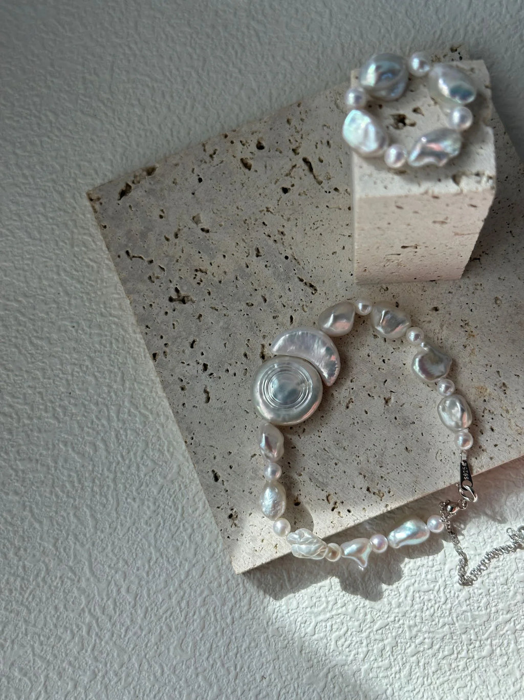 Floating Moon and Sun Natural Baroque Pearls Bracelet