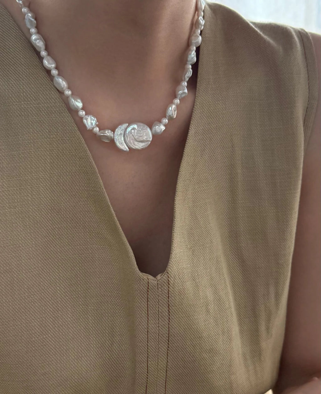Sun & Moon Pearl Floated Energy Necklace