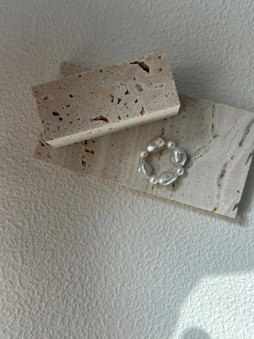 Floating Moon and Sun Natural Baroque Pearls Ring