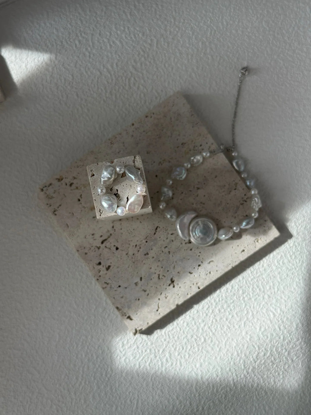 Floating Moon and Sun Natural Baroque Pearls Ring