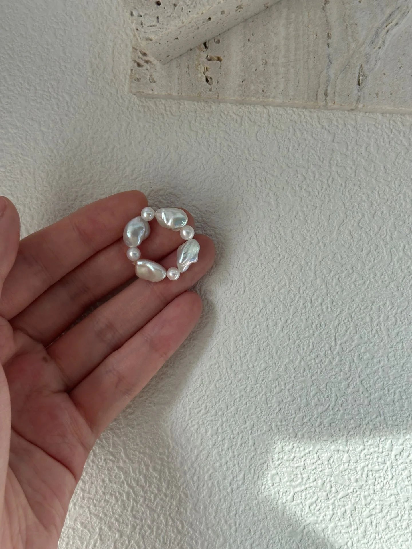 Floating Moon and Sun Natural Baroque Pearls Ring