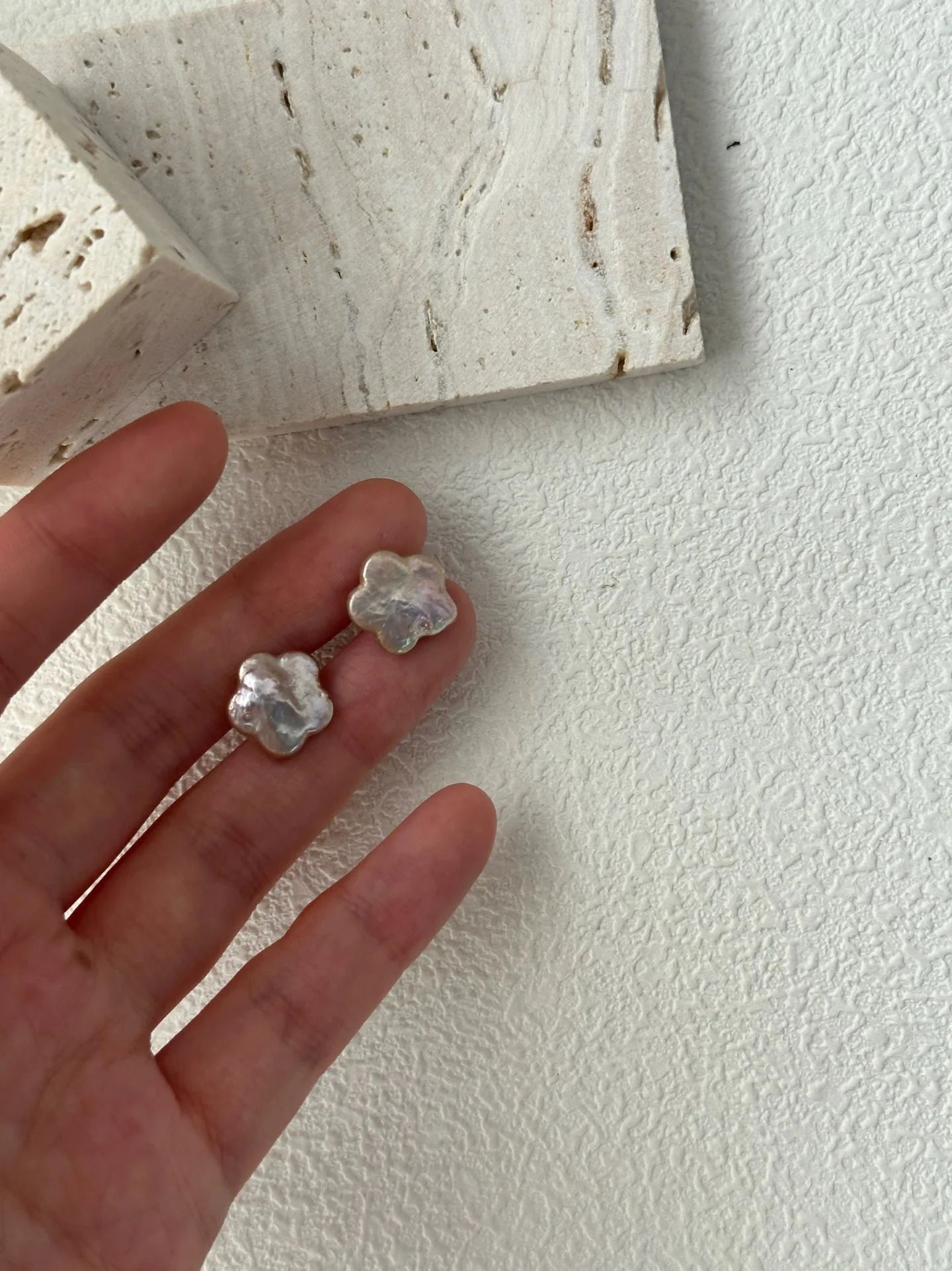 Blush Petal  Baroque Pearl Studs