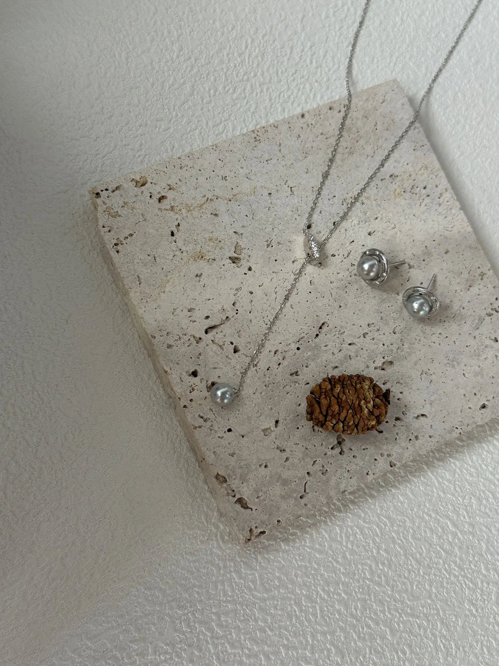 Silver-Grey Madama Classic  Pearl Hoops Earrings