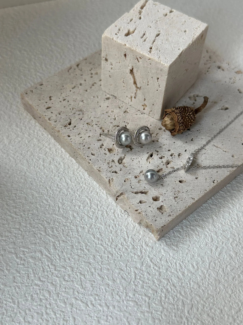 Silver-Grey Madama Classic  Pearl Hoops Earrings