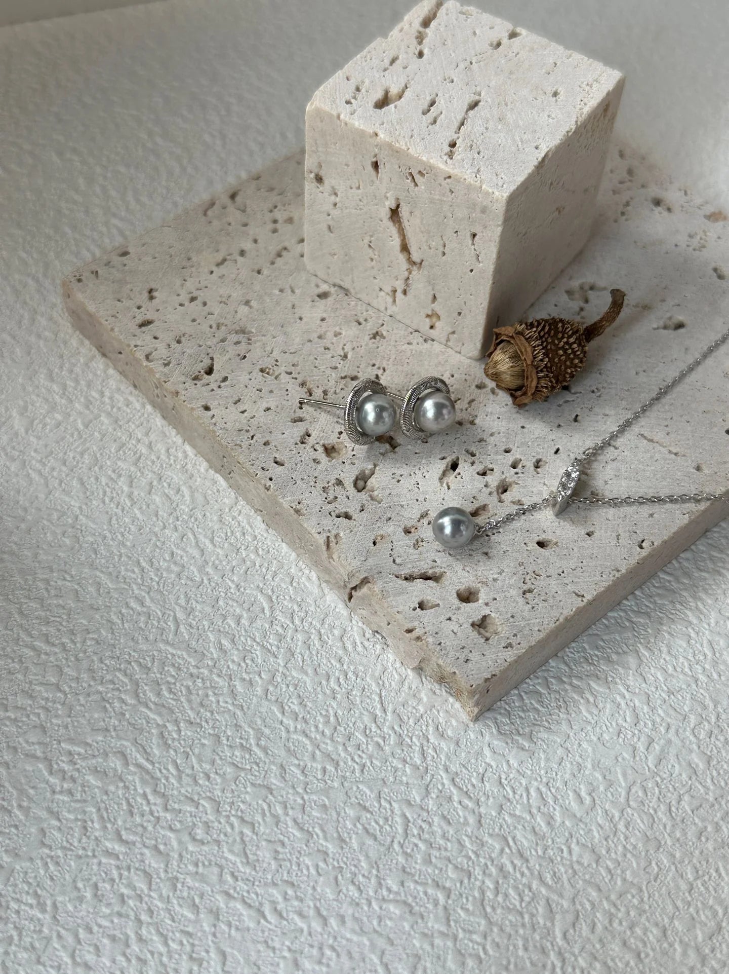 Silver-Grey Madama Classic  Pearl Hoops Earrings