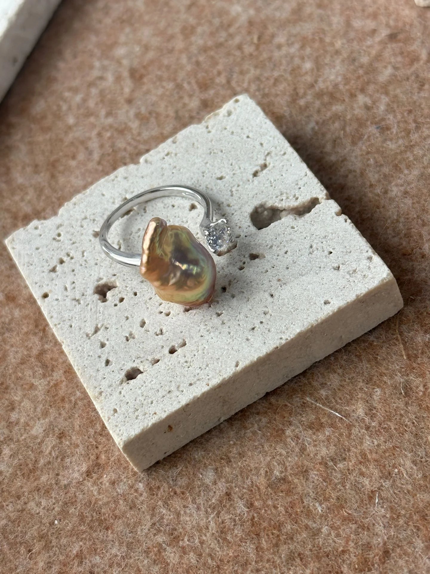 Irregular colorful Baroque pearls Ring with Diamond