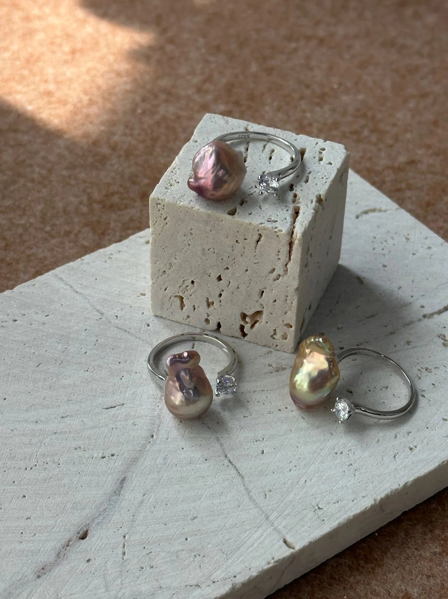 Irregular colorful Baroque pearls Ring with Diamond