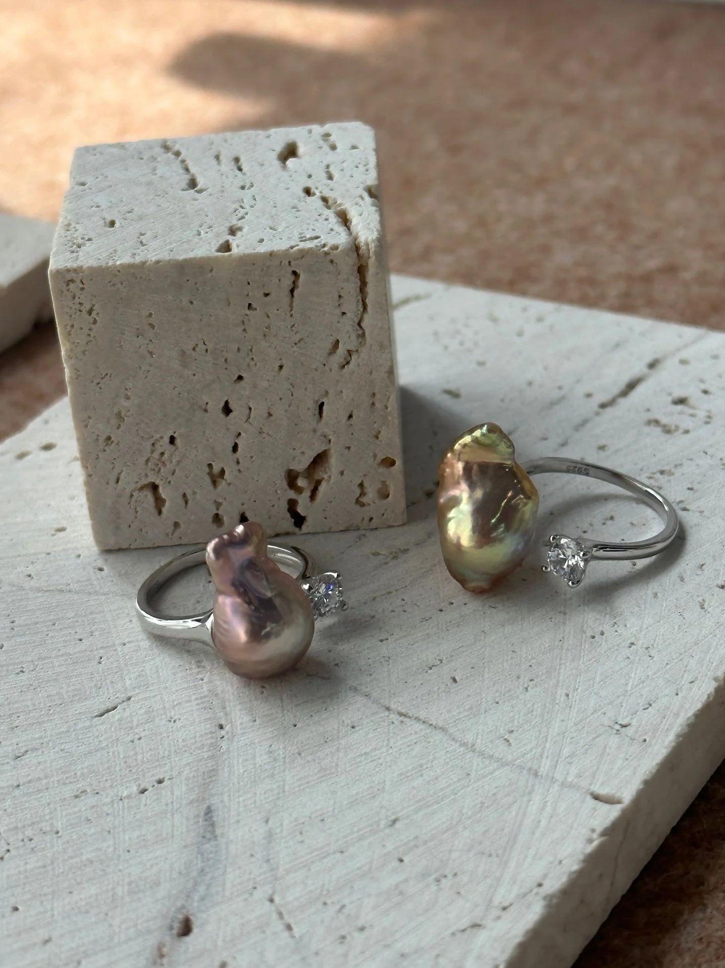 Irregular colorful Baroque pearls Ring with Diamond