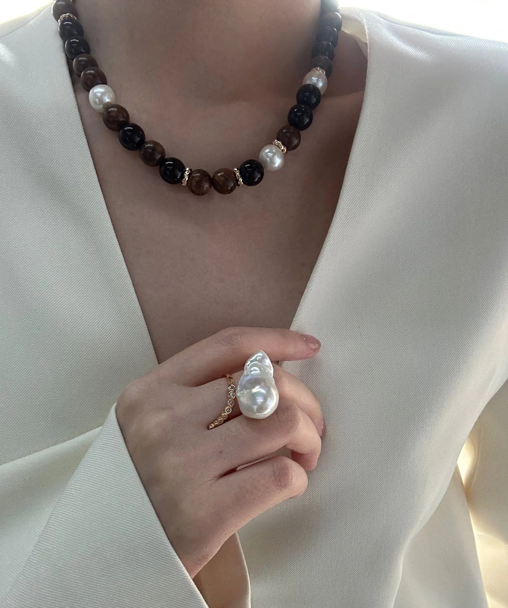 Golden Irregular Baroque Pearl Ring