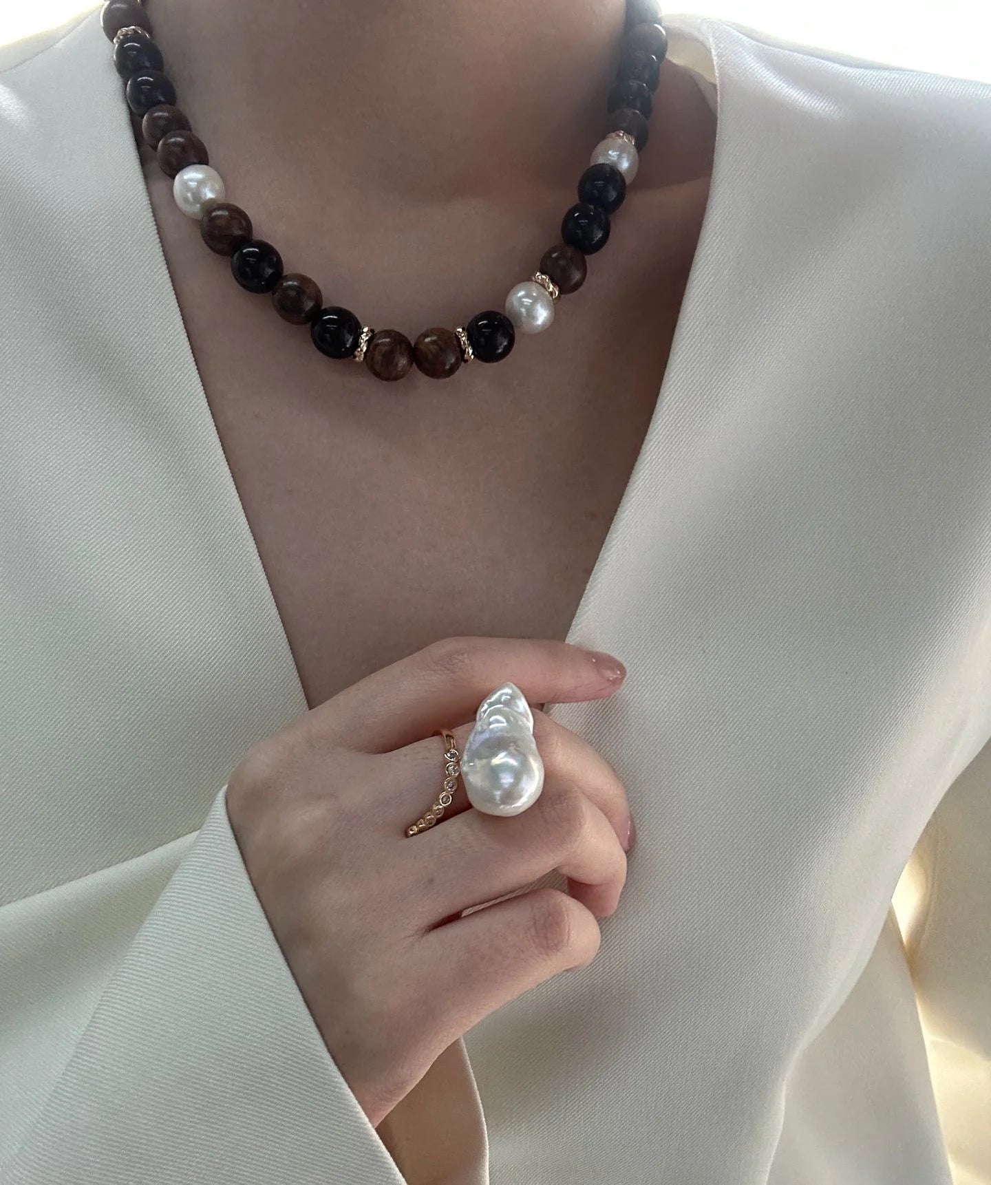 Golden Irregular Baroque Pearl Ring