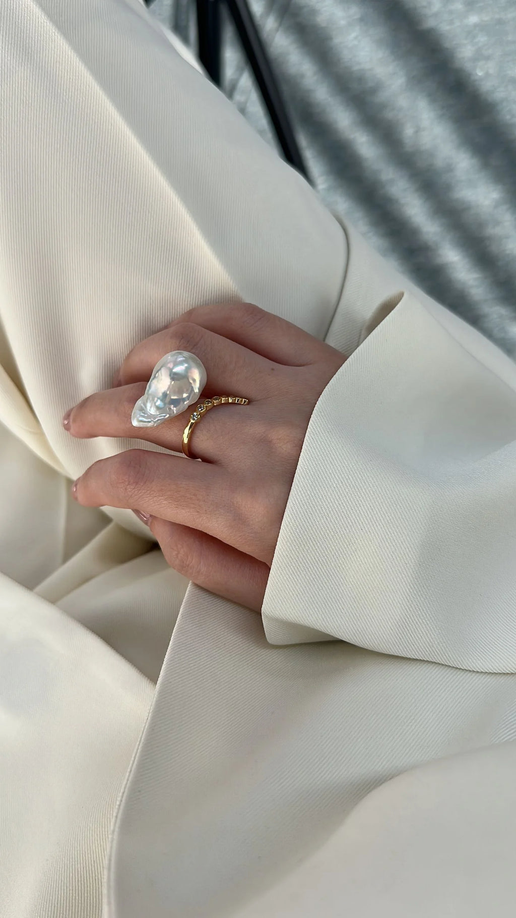 Golden Irregular Baroque Pearl Ring