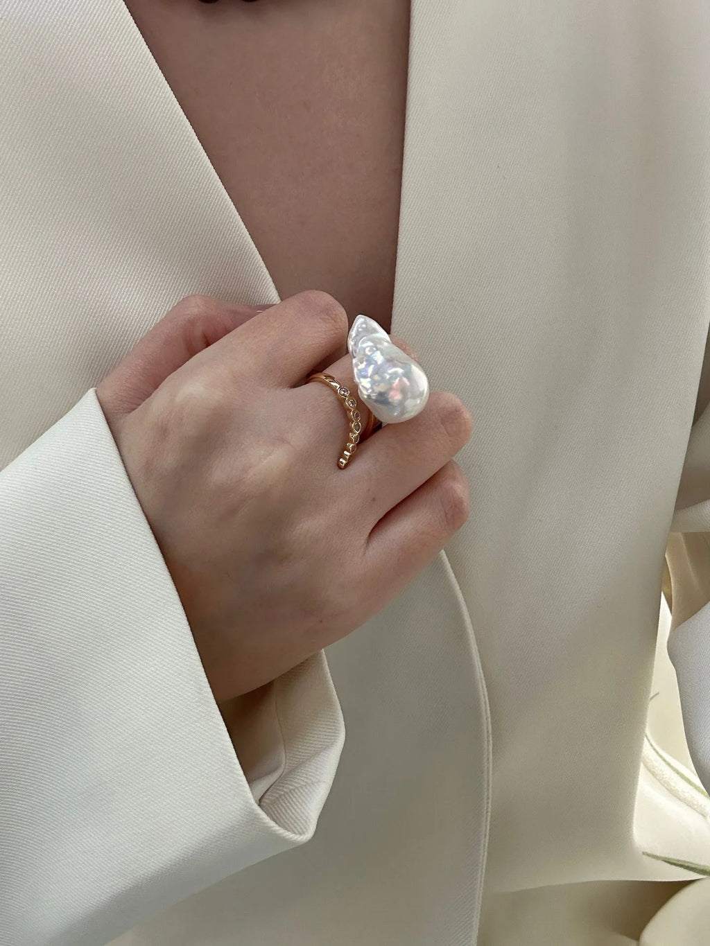 Golden Irregular Baroque Pearl Ring