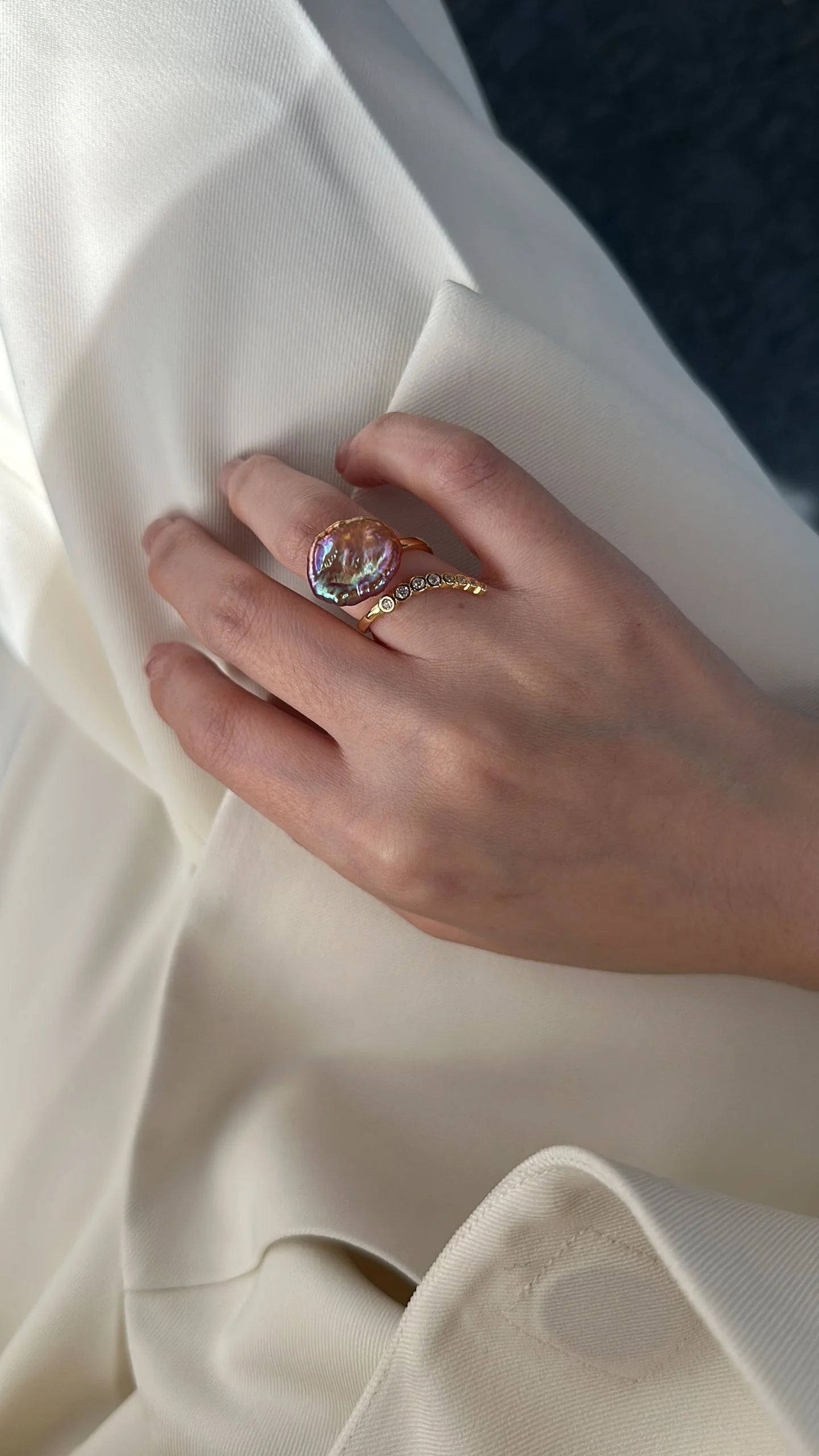 Rainbow Ruffle Baroque Pearl Ring