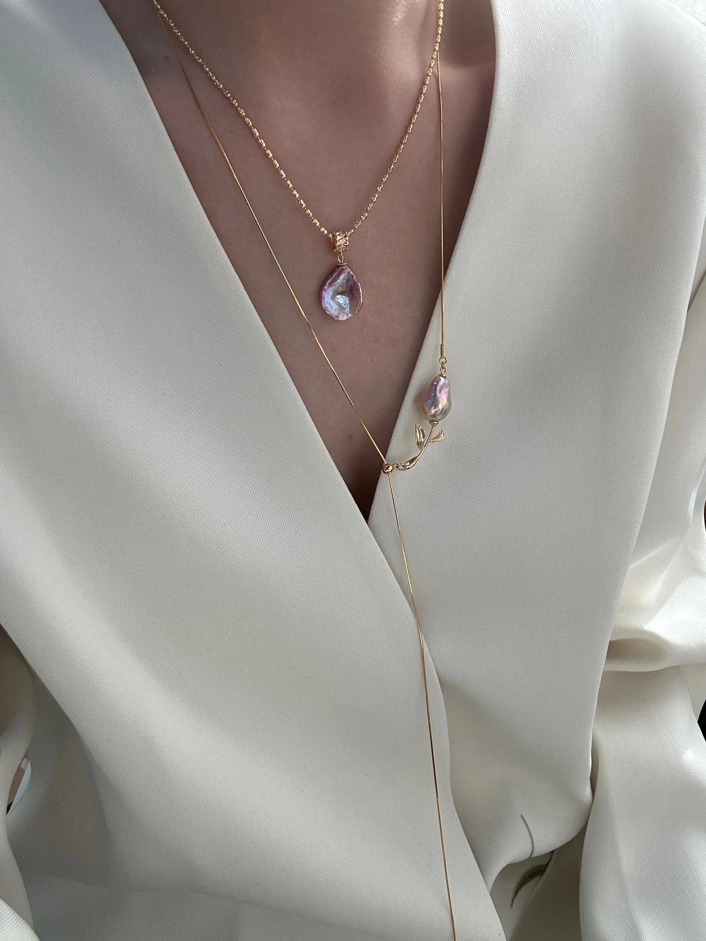 Romantic Rose Twig Pearl Necklace