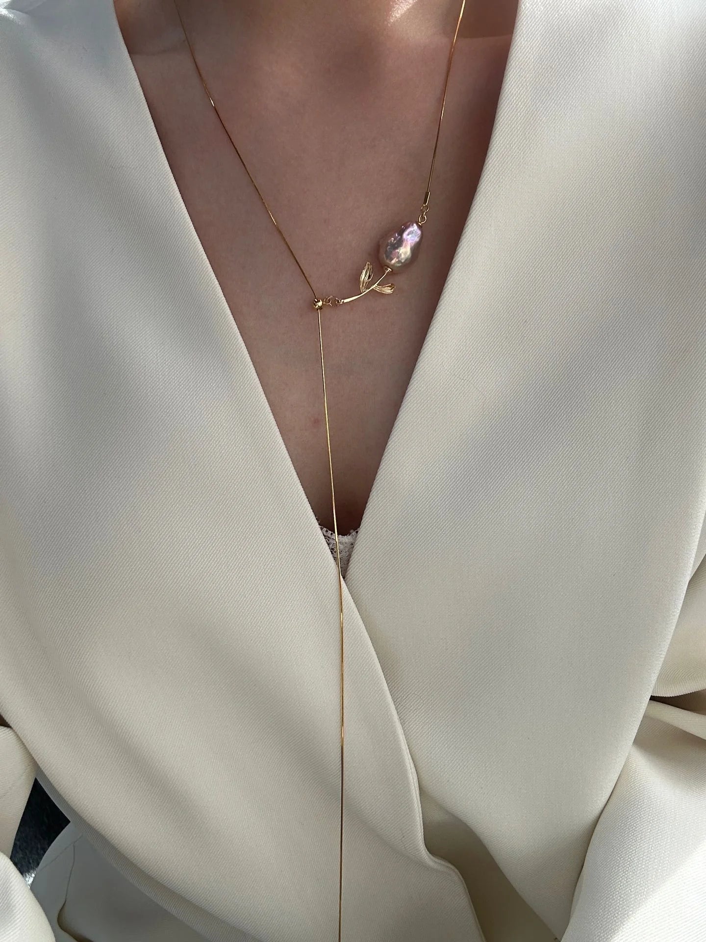 Romantic Rose Twig Pearl Necklace