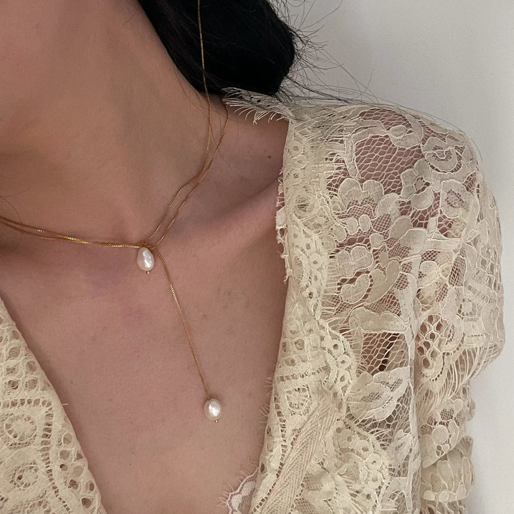 Gold Plated Streamlined Pearl Necklace