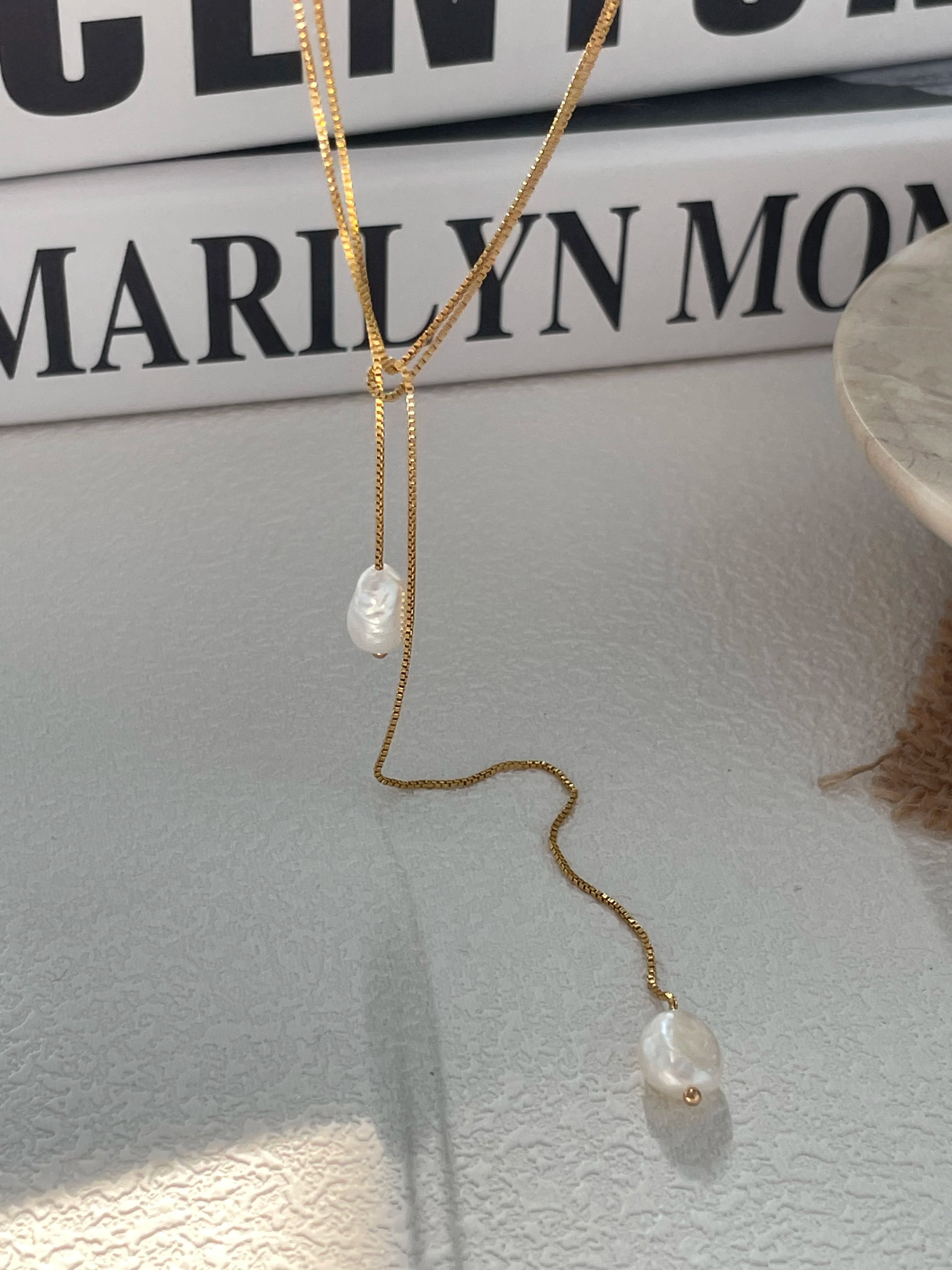 Gold Plated Streamlined Pearl Necklace